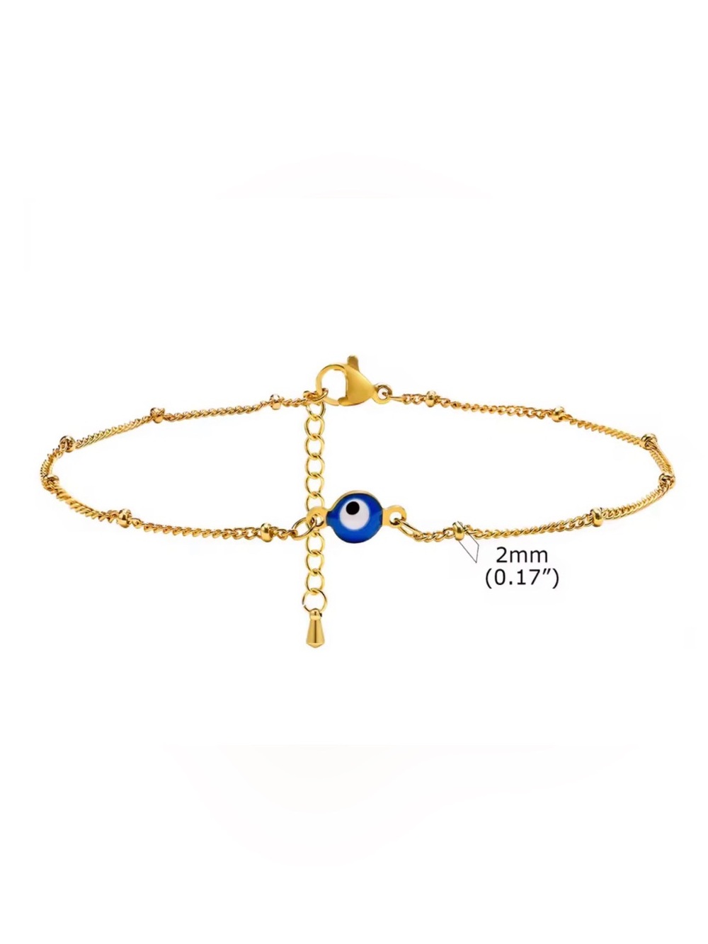 Gold Plated Double Chain Anklet with Blue Evil Eye Charm